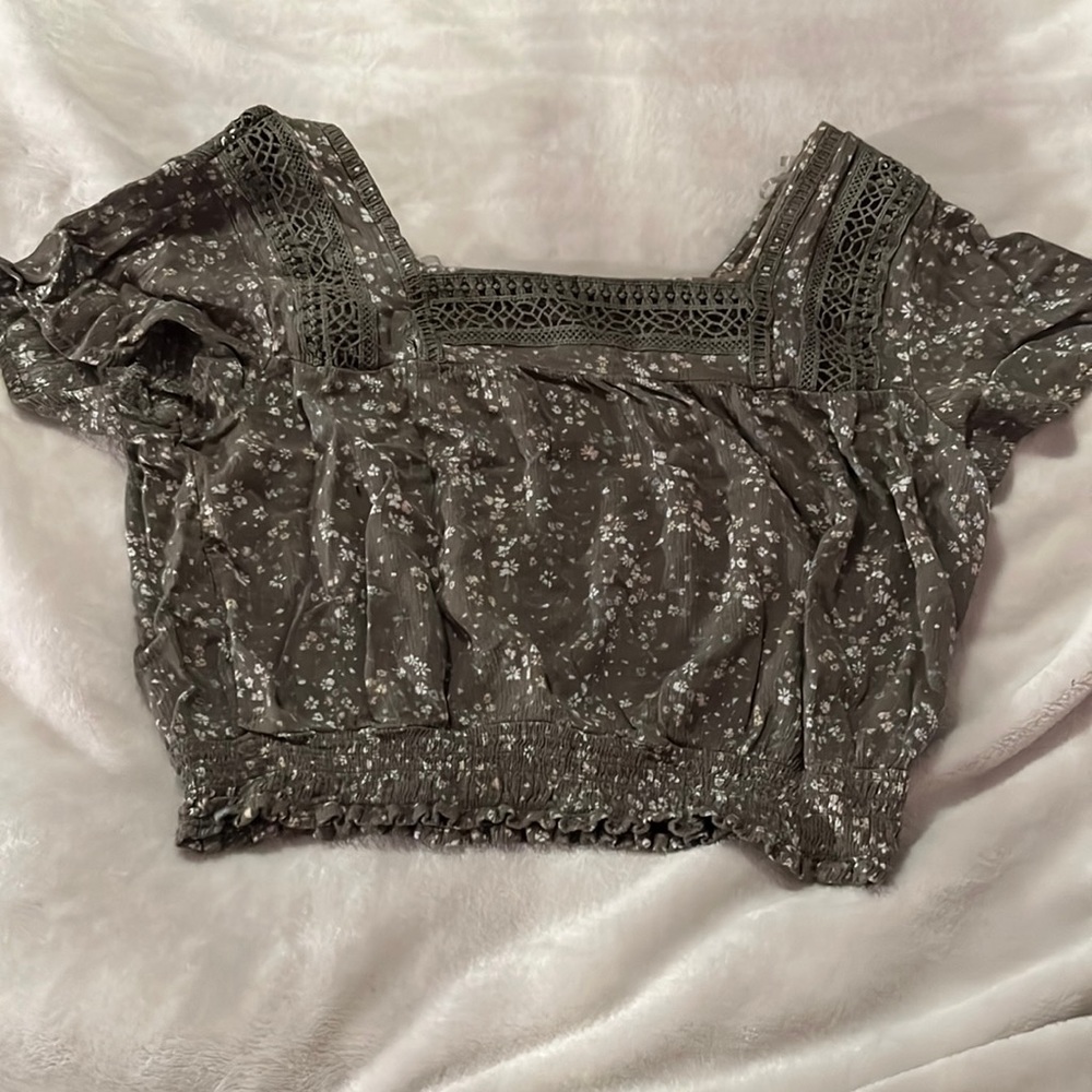 Sage Green Floral Crop-top